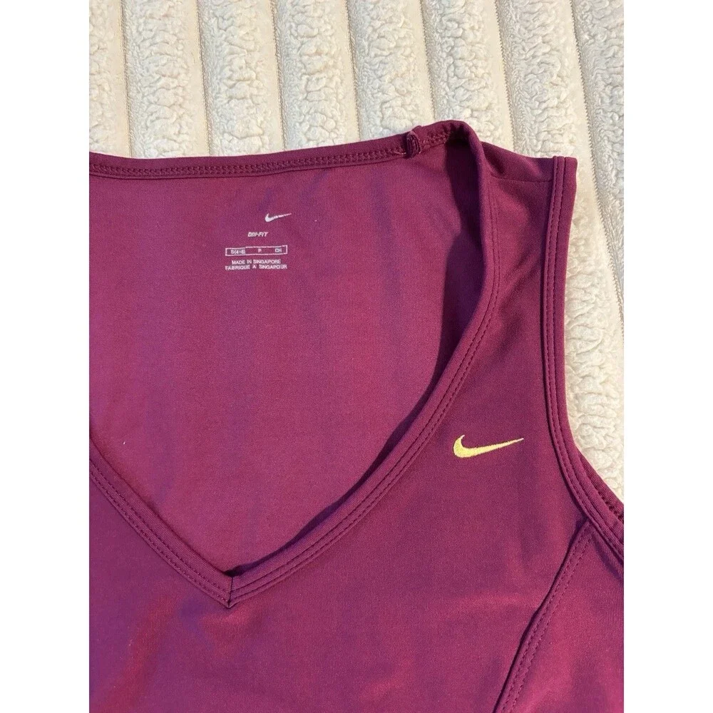 Nike Fit Dry V-neck Tank Top Women's Small Fuchsia Pink Butter Yellow Swoosh Fit